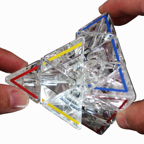 Project Genius Pyraminx Crystal- Limited Edition, 50th Anniversary Clear Edition of Pyraminx, Speed Cube, One-player games, Twisty Puzzle, Brain Teasers, Multi-Color, Puzzle Cube, Gift for Children