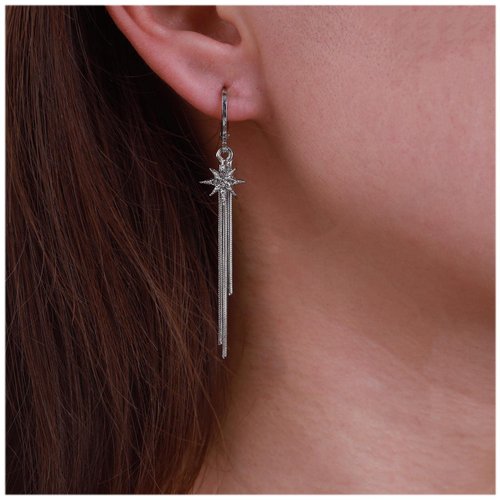 Sttiafay Vintage Crystal Northstar Dangle Earrings Long Star Tassel Chain Earrings Silver Metal Sleek Chain Earrings Cz North Star Tassel Chain Drop Earrings Jewelry for Women