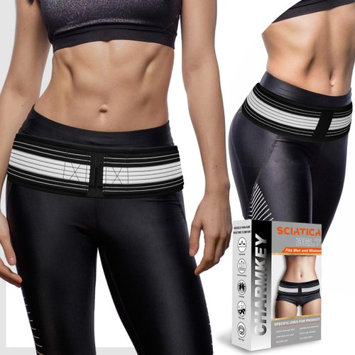CHARMKEY Sacroiliac SI Joint Hip Belt for Women and Men That Sciatica Pain Relief Leg and Sacral, Lumbar, Pelvic with Anti-Slip Adjustable Trochanter Lower Back Support Nerve Compression Brace - M