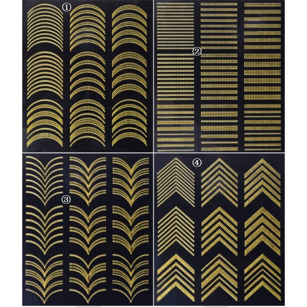 Aysekone 8 Sheets Gold Metal 3D Stripes Wave Line Nail Tips Stickers DIY Self Art Adhesive Manicure Transfer Foils Laser Metal Line Striping Tape Stickers