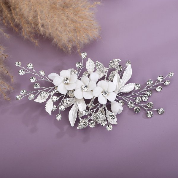 Teyglen Flower Bridal Hair Clip Crystal Bride Wedding Hair Accessories Silver Hairpin Bridal Crystal Hair Barrettes Rhinestone Hair Piece Headpiece for Women Girls (Silver)