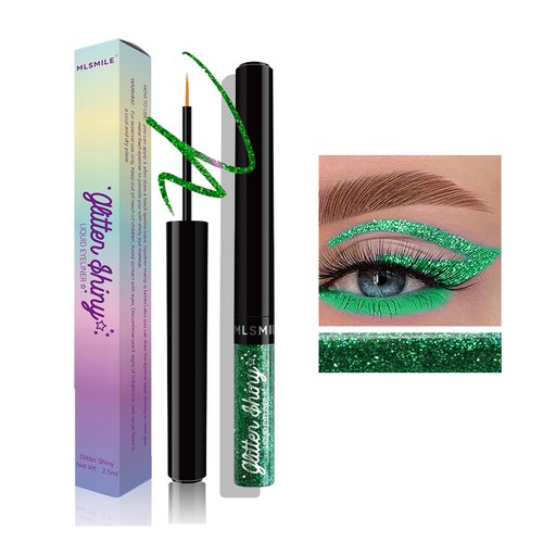 Green Glitter Liquid Eyeliner Eyeshadow Long-lasting Waterproof Smudge proof Liquid Liner, Quick-Drying High-pigmented Neon Colorful Eyeliners, Diamond Shimmer Sparkle Eyeliner Halloween Makeup (11#)