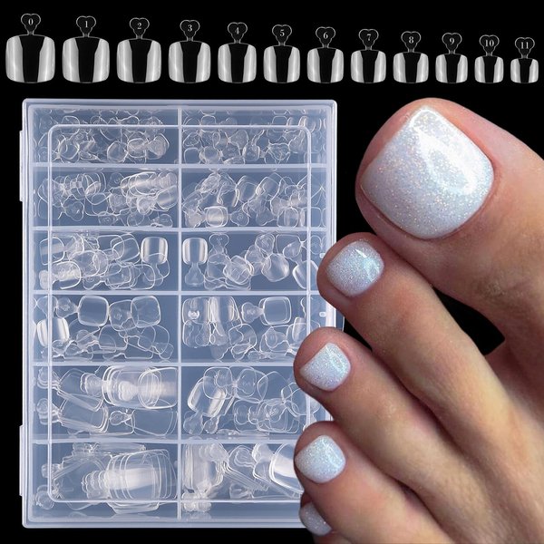 AddFavor 240pcs Toe Nail Tips Clear Soft Gel x Toenail Tips Full Cover Square Acrylic Artificial False Fake Toe Nails Tips for Salon and Home Foot Pedicure Manicure