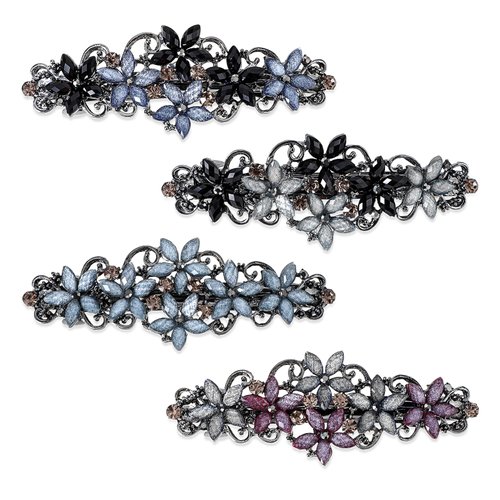 Ptwola 4 Pcs Hair Barrettes for Women Vintage Rhinestone Hair Clips French Flower Metal Volumizin...