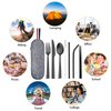 Matte Black Travel Utensils Set, E-far 8-Piece Metal Travel Silverware Portable Camping Reusable Cutlery Flatware Set Includes Knife, Fork, Spoon, Chopsticks, Straws - Charcoal Gray Case