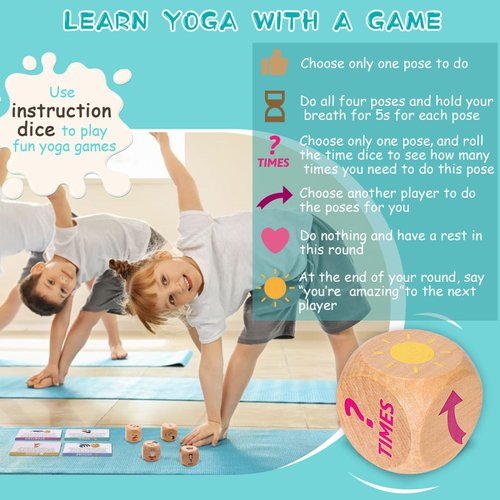 Garybank Kids Yoga Dice with 12 Yoga Cards, 20 Breathing Exercise Cards - Calm Down Corner Supplies, Yoga for Kids Solo or Group, Fun Exercise Dice Game for Kids Workout Equipment,Christmas Yoga Gifts