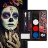 4 Colors White + Black + Red + Blue Face Painting Kit, Face Paint Body Makeup Kit for Halloween SFX Makeup, White Black Halloween Makeup Paltte with Brushes for Skull Clown Art Theater (D Set)
