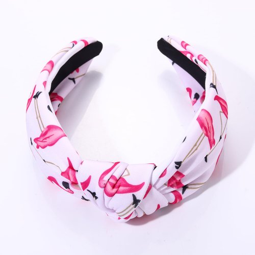 ZITULRY Knotted Headbands for Women Hawaiian Flamingo Printed Top Knot Wide Hairband Boho Pink Tropical Bird Cross Twist Turban Hair Hoop Summer Holiday Party Hair Accessory