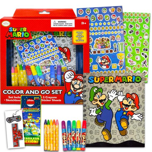 Nintendo Super Mario Sketchbook Set for Kids, Toddlers ~ 3 Pc Bundle With Mario Coloring Journal, Stickers, and More (Mario Drawing Pad Activity Kit)