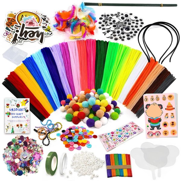 URSDIART 2200pcs+ Arts and Crafts Supplies for Kids, Kid Art Supplies Craft Kit with Pipe Cleaners Beads,More Craft Supplies & Materials, School Kindergarten Homeschool Supplies for Girls Boys Gifts