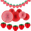 Outus 12 Pcs Strawberry Birthday Party Decorations Supplies Include 5 Strawberry Honeycomb Balls 1 Strawberry Garland 6 Paper Fans Decor Strawberry Themed Decorations for Birthday Party
