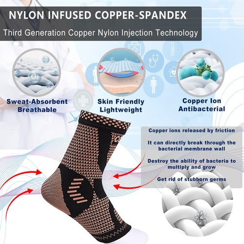 LISEPWU Copper Ankle Brace, Copper Infused Ankle Support Compression Sleeve for Men & Women, for Foot Pain Relief,Sprained Ankle, Achilles Tendonitis,Recovery, Daytime or Night Use(L)