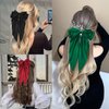 Hair Bows for Women Girls Silky Satin Big Bows Hair Barrettes Oversized Hair Accessories Long Tail Hair Ribbons -3Pcs -Black Red Green