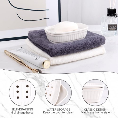 Ceramic Soap Dish, Self-draining Soap Holder, Double Layer Bar Soap Holder, White Draining Soap Dishes for Bathroom Shower Kitchen, Minimalist Vintage Style, Keep Soap Dry, ANTIS'S HOME