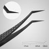 FEITA Diamond Grip Eyelash Extensions Tweezer Lash Precision Tweezers, Japanese Steel Dolphin-shaped & Angled Tip, False Lashes Application Tools, Black 2Pcs
