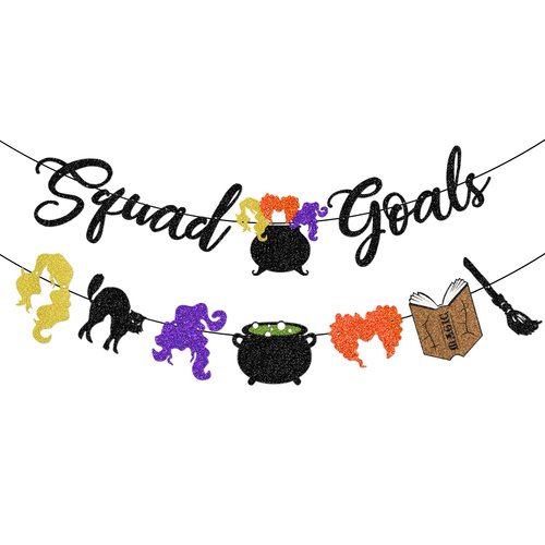 Hocus Pocus Party Decoration Glitter Squad Goals Banner Hocus Pocus Banner Halloween Witch Theme Banner for Halloween Party Deocration Hocse Pocus Party Supplies