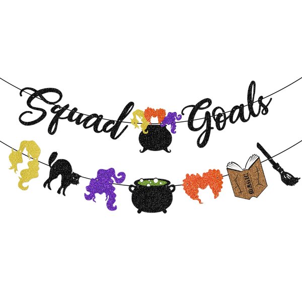 Hocus Pocus Party Decoration Glitter Squad Goals Banner Hocus Pocus Banner Halloween Witch Theme Banner for Halloween Party Deocration Hocse Pocus Party Supplies