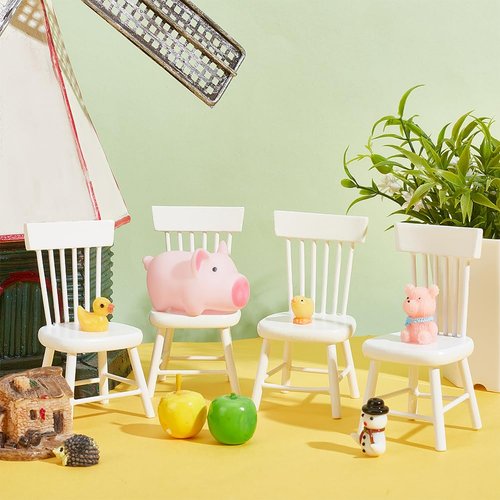 PH PandaHall 4pcs Dollhouse Furniture Chairs 1/12 Miniature Chairs Mini Wood Chair Tiny Furniture Model Chair for Wedding Christmas Dollhouse Dinning Room Home Decor Photography Props 1.5x1.6x3.3inch