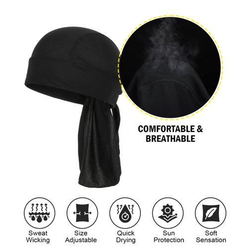 MELASA Cooling Do Rags Skull Cap Helmet Liner, Sweat Head Wraps Bandanas for Men Running Cycling Motorcycle(Black&Black)