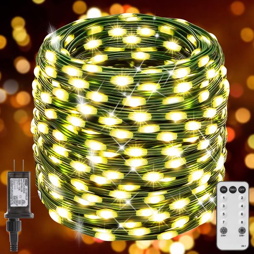GUSODOR 1000 LED Christmas Lights 405FT Outdoor String Lights Plug in Fairy Lights Green Wire with Remote Timer 8 Lighting Modes Decorations Lights for Tree Xmas Indoor Wedding Garden (Warm White)