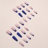 Gifiky Long Coffin False Nails Blue French Press on Nails Cute Nails Tips Acrylic Crystal Gem Design Fake Nails for Women and Girls 24Pcs