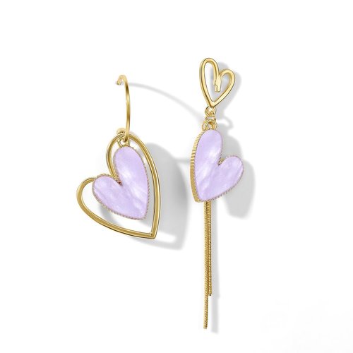 PopTopping Asymmetrical Heart Earrings Purple Heart Dangle Earrings For Women Valentine's Day Mother's Day Gift (Lanvender)