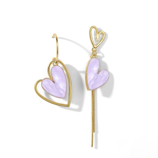 PopTopping Asymmetrical Heart Earrings Purple Heart Dangle Earrings For Women Valentine's Day Mother's Day Gift (Lanvender)
