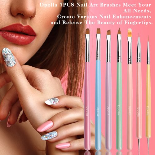 Nail Art Brushes Dpolla 7PCS Nail Art Brush Set Gel Polish Nail Art Design Pen Painting Tools with Nail Extension Gel Brush, Builder Nail Gel Brush, Nail Art Liner Brush and Nail Dotting Pen Salon Perfect For Home DIY Manicure
