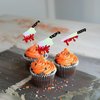 Gyufise 24Pcs Halloween Cupcake Toppers Glitter Horror Blood Knife Cupcake Picks Killer Birthday Cake Decorations for Halloween Blood Knife Theme Birthday Party Supplies
