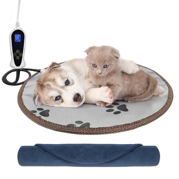 Bestio Cat Heating pad,D15 in Heated Dog Pad,Waterproof Thermostat Electric Puppy Heating Pad,Pet Heating Pad Outdoor for Puppy Kitten with One Blue Plush Cover