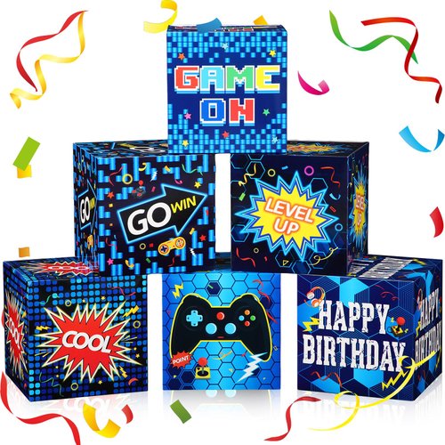 MotiMind 6 Pack Video Game Party Decorations Boxes Gamer Birthday Party Supplies Blue Video Game ...