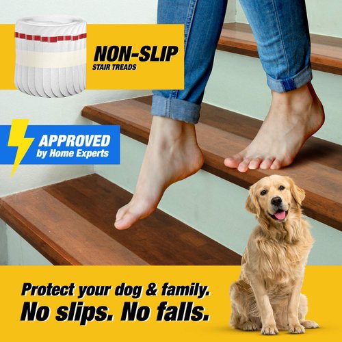 THUNDER GRIP 18-Pack Clear Non-Slip Stair Treads for Wooden Steps - 24"x4" Self Adhesive Strips Indoor - Transparent