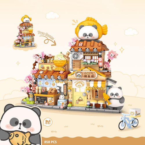 MEIEST Mini City Shop Street View Building Blocks Model Set,Simulation Panda Architecture Collection Particle Construction Building Bricks Toy,Home Decor (Taiyaki)