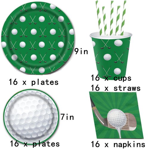 80PCS Golf Party Supplies, Golf Party Disposable Tableware Set Golf Party Plates 9" 7" Paper Plates Napkins Straws 9 Oz Cups for Golf Sports Birthday Party Decoration