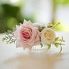 Fangsen Boho Silvery Baby Pink White Rose Floral Comb With Hair Comb Floral Hair Accessories Christmas Festival Headpiece Women Girls Party