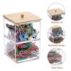 BTSKY Clear Stackable Paper Clip Holder with Bamboo Lid 2-Layer Paperclip Box Thick Acrylic Office Supply Accessory Organizer Square Small Storage Holder Cute Qtip Holder for Office Bathroom Vanity