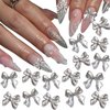 YAEISM 50PCS Bow Nail Charms 3D Silver Nail Charms 2 Styles of Alloy Ribbon Bowknot Nail Bow Charms Nail Rhinestones for Nail Art and DIY Crafts Decoration