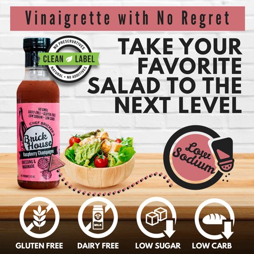 RASPBERRY CHAMPAGNE Vinaigrette Salad Dressing with Champagne Vinegar, Raspberry Puree & Non Gmo Sunflower Oil. Low Sodium, Low Carb, Dairy Free Keto Dressing by Brick House Vinaigrettes (2 pack)