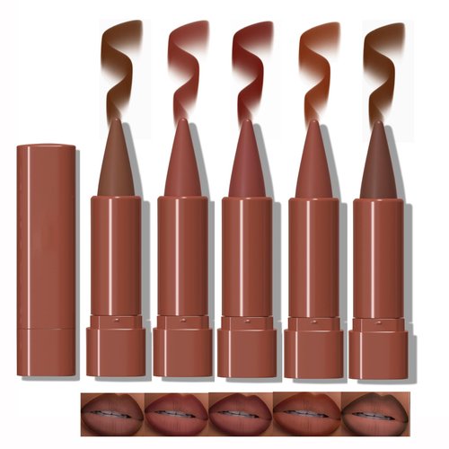 Matte Lip Liner Set, 2 in 1 Lip Liner, Matte Nude Dark Brown Red Lip Liner, 5 Colors High Pigmented Creamy Lipliners Pencil,Long-Lasting Waterproof Lip Liner and Lipstick Set