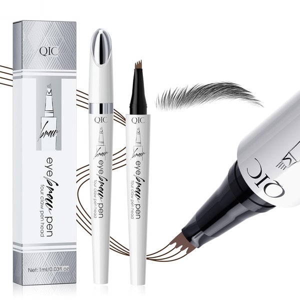 3D Waterproof Microblading Eyebrow Pen,Micro 4 Tip Brow Pen,Long-lasting Natural Eyebrow Magic Pen Microblading Pen Waterproof&Smudge-proof Creates Natural Looking Brows(Gray)