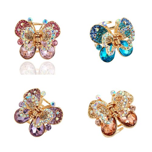 Ruihfas Fashion 4Pcs Rare Crystal Rhinestone Butterfly Bangs Clip Bow Hair Claw Gripper for Girl Women 1.26×1.10 inch