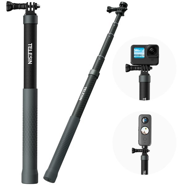 Selfie Stick Long Pole Invisible for GoPro Insta360 (120cm/47.2in), Carbon Fiber Waterproof Extension Monopod for Go Pro Max 12 11 10 9 8 7 Insta 360 X3 GO3 Ace Pro DJI Action 4 Pocket 3 Accessories