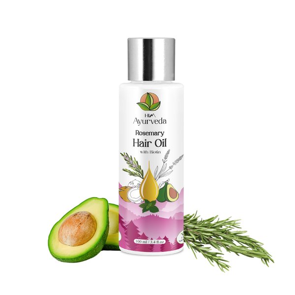HIM AYURVEDA Rosemary Hair Oil with Biotin, 100% Ayurvedic, For Men and Women, 3.4 fl oz (100ml), SLS, Paraben and Mineral Oil Free