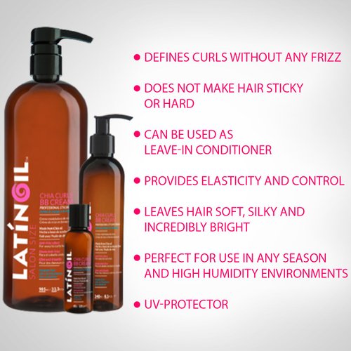 LATINOIL Chia Curls BB Cream Natural Product for Curly Hair Care Treatment - Leave-In Defining Deep Conditioner Detangler Moisturizer Creme for Curly Textured Bouncy Bangs Dreads Big Salon Size 33 Oz