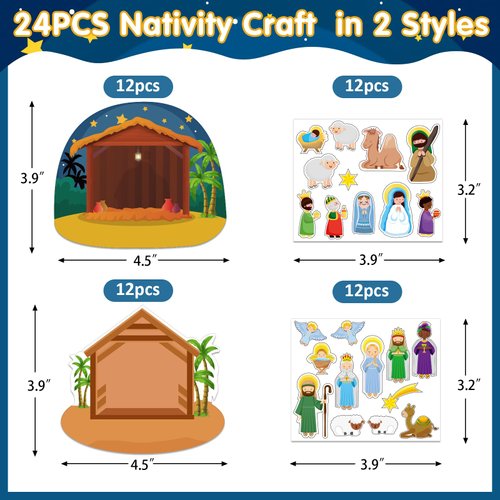 JUESMOS 24PCS Make a Nativity Scene Sticker Craft Kit Ornament Nativity Crafts Religious DIY Nativity Crafts for Kids Christmas Craft Set for Sunday School Classroom Christmas Party Favor Games Supply
