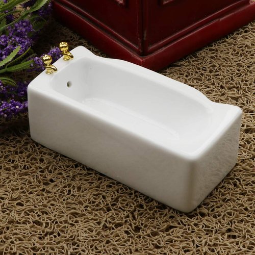 B Baosity 1/12 Ceramic White Square Bathroom Bathtub,Dollhouse Mini Bath Tub,Dollhouse Miniature Furniture Toys for Home Decor Accessory