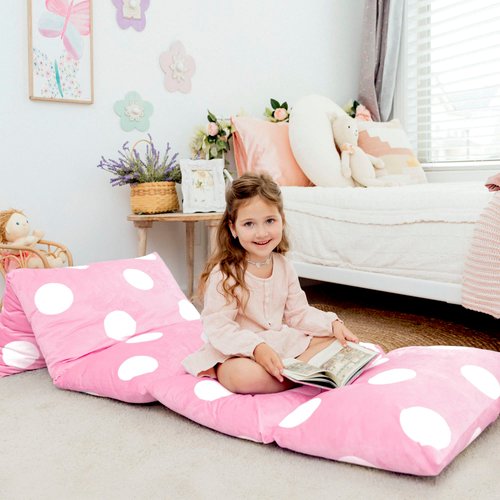 Butterfly Craze Floor Pillow Case, Mattress Bed Lounger Cover, Polka Pink, Queen Size - Cozy Seating Solution for Kids & Adults, Recliner Cushion, Perfect for Reading, TV Time (Pillow Not Included)