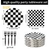 60Pcs Race Car Black and White Checkered Party Supplies Racing Tableware Set 7"Black and White Checkered Plates and Checkered Flag Napkins Fork for Race Car Themed Birthday Party Decorations(Serve 20)