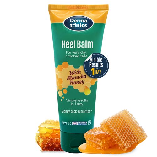 Dermatonics Manuka Honey Heel & Elbow Cream - Moisturizing & Exfoliating Care for Dry, Cracked Heels & Feet, Softening Callus Remover, Hydrating Foot Balm for Smooth, Healthy Skin - 2.37 fl oz Tube