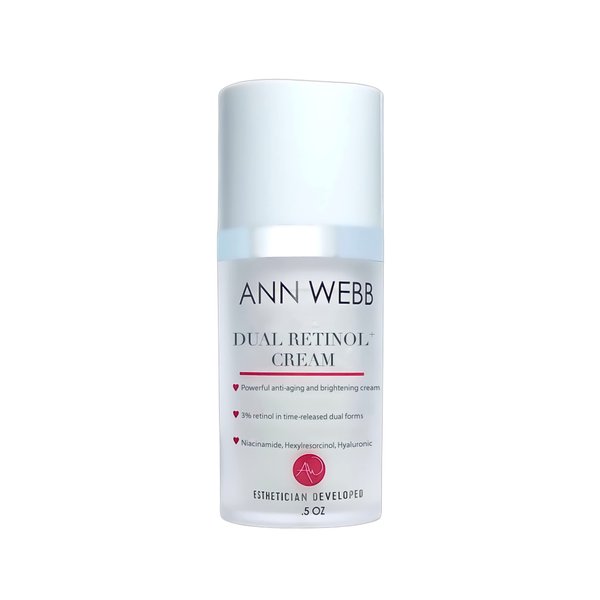 Ann Webb Dual Retinol Cream For Face: All Natural Night Moisturizer w/Time Release Retinol Gentle & Powerful Exfoliator, Anti-Aging, Anti-Wrinkle, Smoothing Fine Lines & Brightening Cream .5oz